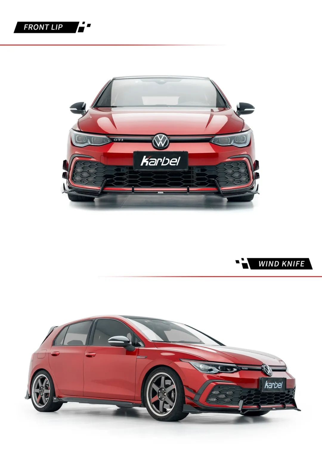 Volkswagen GTI MK8 2022 2023 2024 with Aftermarket Parts - V2 Front Lip Dry Pre-preg Carbon Fiber/FRP from Karbel Carbon