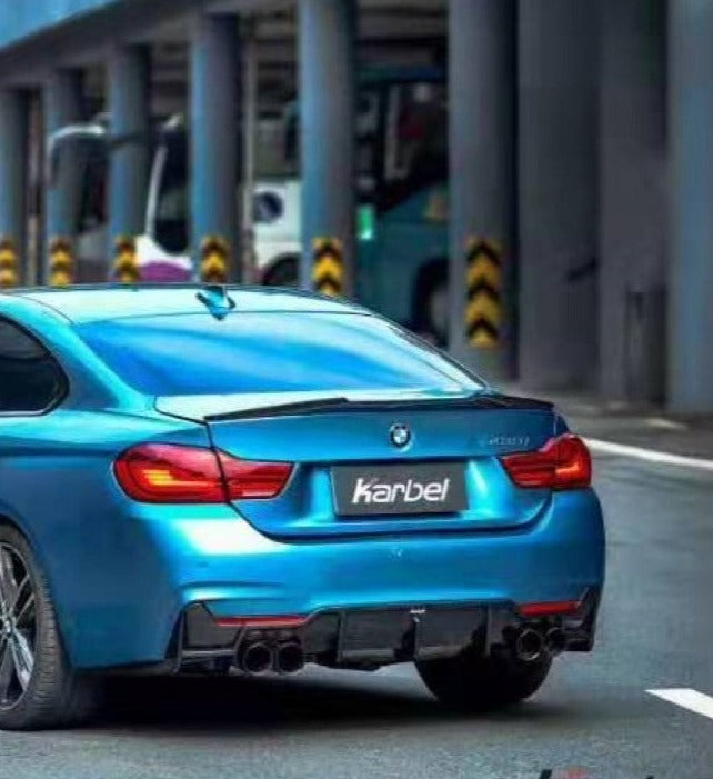 BMW 4 Series 430 440 (with M-Package bumper, does not fit base model) F32 / F33 2017 2018 2019 2020 with Aftermarket Parts - Rear Diffuser & Canards Dry Pre-preg Carbon Fiber from Karbel Carbon