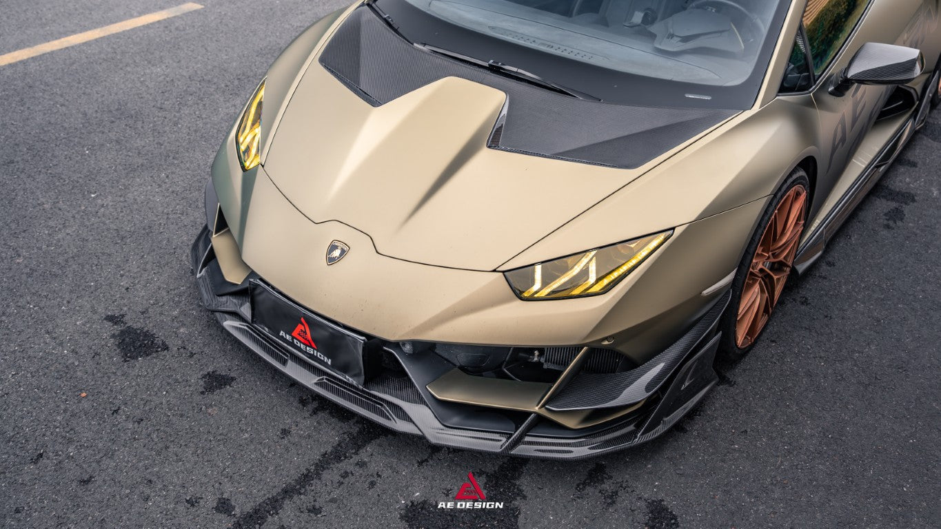 Lamborghini Huracan EVO AWD 2020 2021 2022 2023 with Aftermarket Parts - Front Canards Dry Pre-preg Carbon Fiber from ArmorExtend