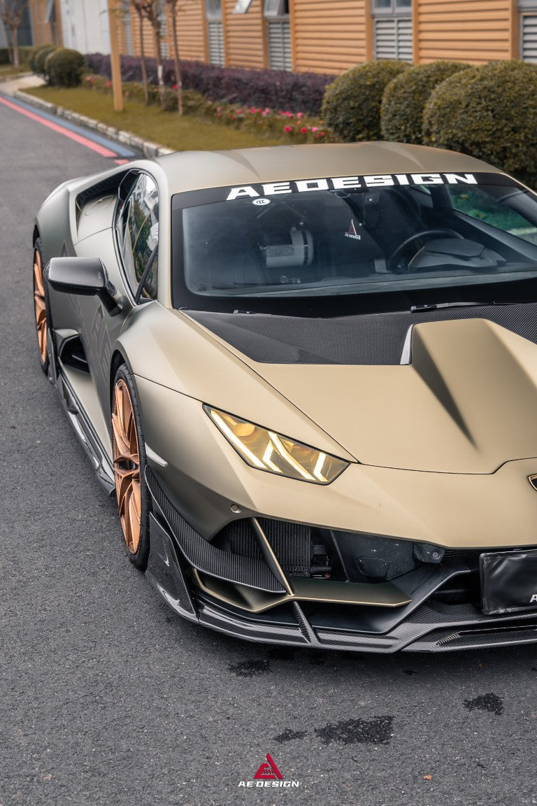 Lamborghini Huracan EVO AWD 2020 2021 2022 2023 with Aftermarket Parts - Front Lip Dry Pre-preg Carbon Fiber from ArmorExtend
