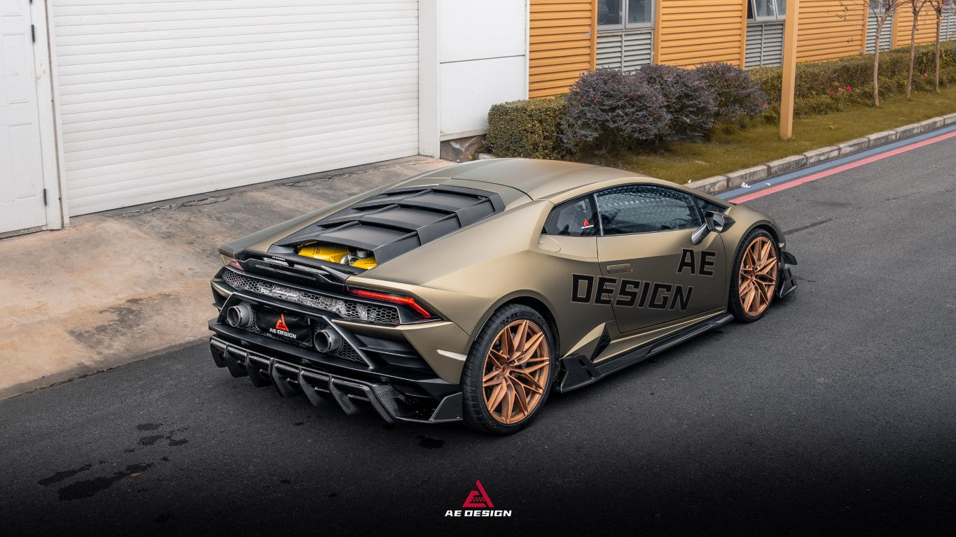 Lamborghini Huracan EVO AWD RWD 2020 2021 2022 2023 with Aftermarket Parts - Rear Diffuser & Canards Dry Pre-preg Carbon Fiber from ArmorExtend