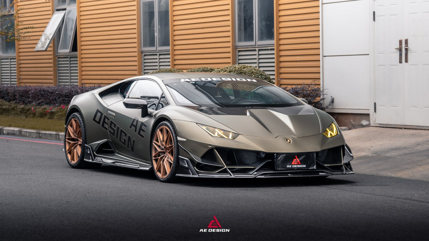 Lamborghini Huracan EVO AWD 2020 2021 2022 2023 with Aftermarket Parts - Front Lip Dry Pre-preg Carbon Fiber from ArmorExtend