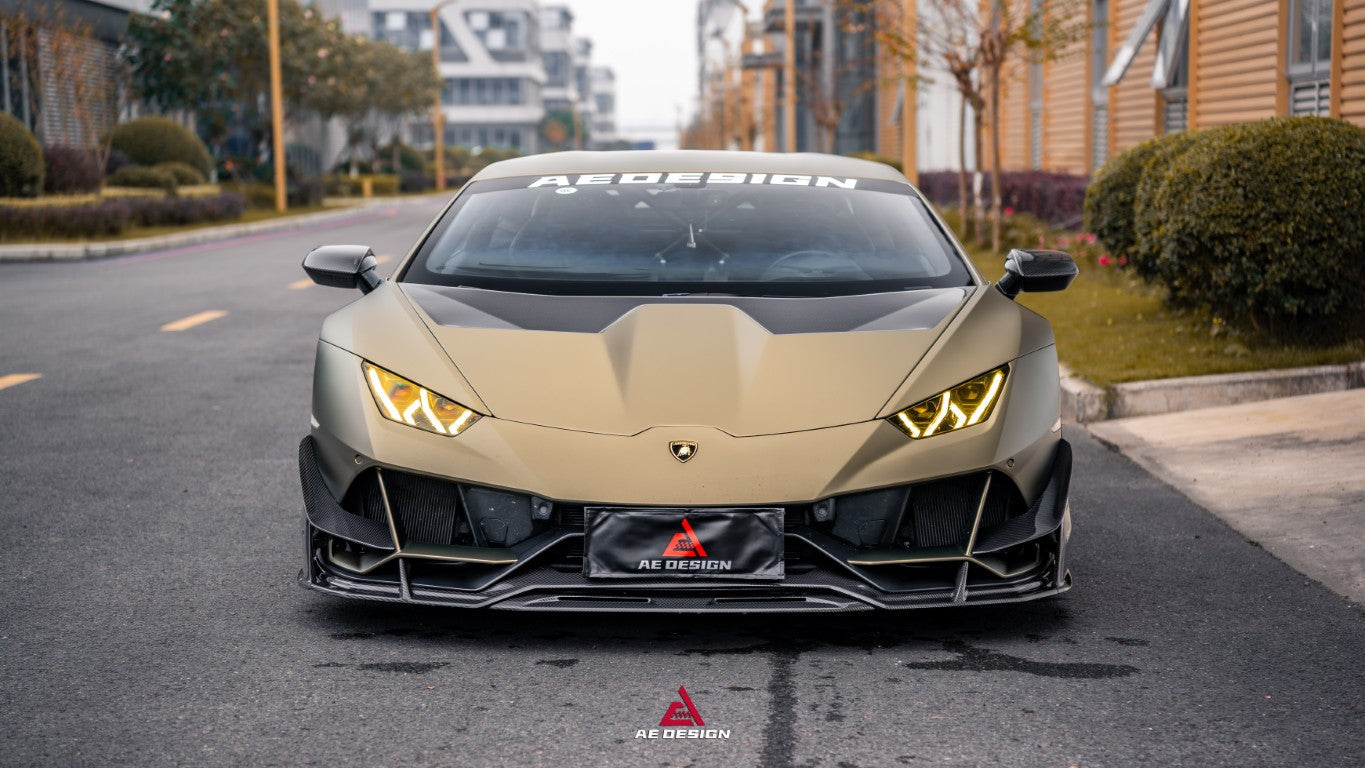 Lamborghini Huracan EVO AWD 2020 2021 2022 2023 with Aftermarket Parts - Front Canards Dry Pre-preg Carbon Fiber from ArmorExtend
