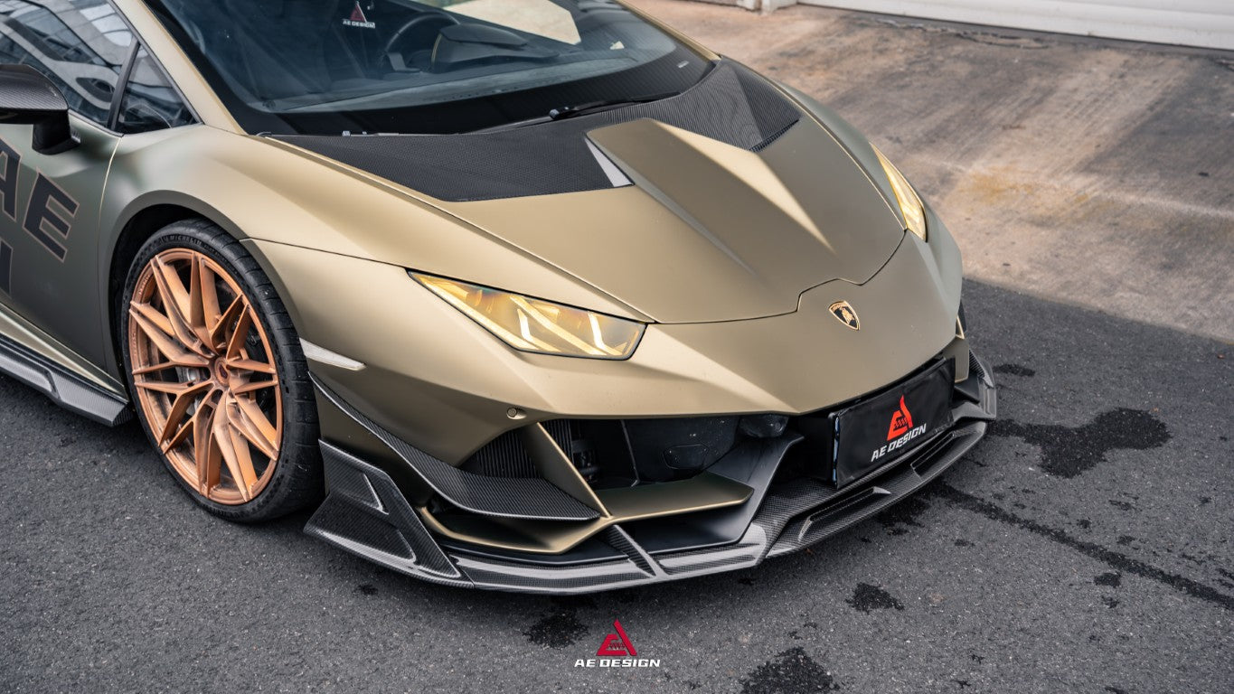 Lamborghini Huracan EVO AWD 2020 2021 2022 2023 with Aftermarket Parts - Front Lip Dry Pre-preg Carbon Fiber from ArmorExtend