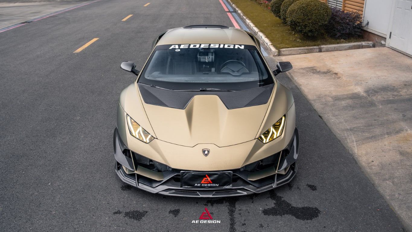 Lamborghini Huracan EVO AWD 2020 2021 2022 2023 with Aftermarket Parts - Front Canards Dry Pre-preg Carbon Fiber from ArmorExtend