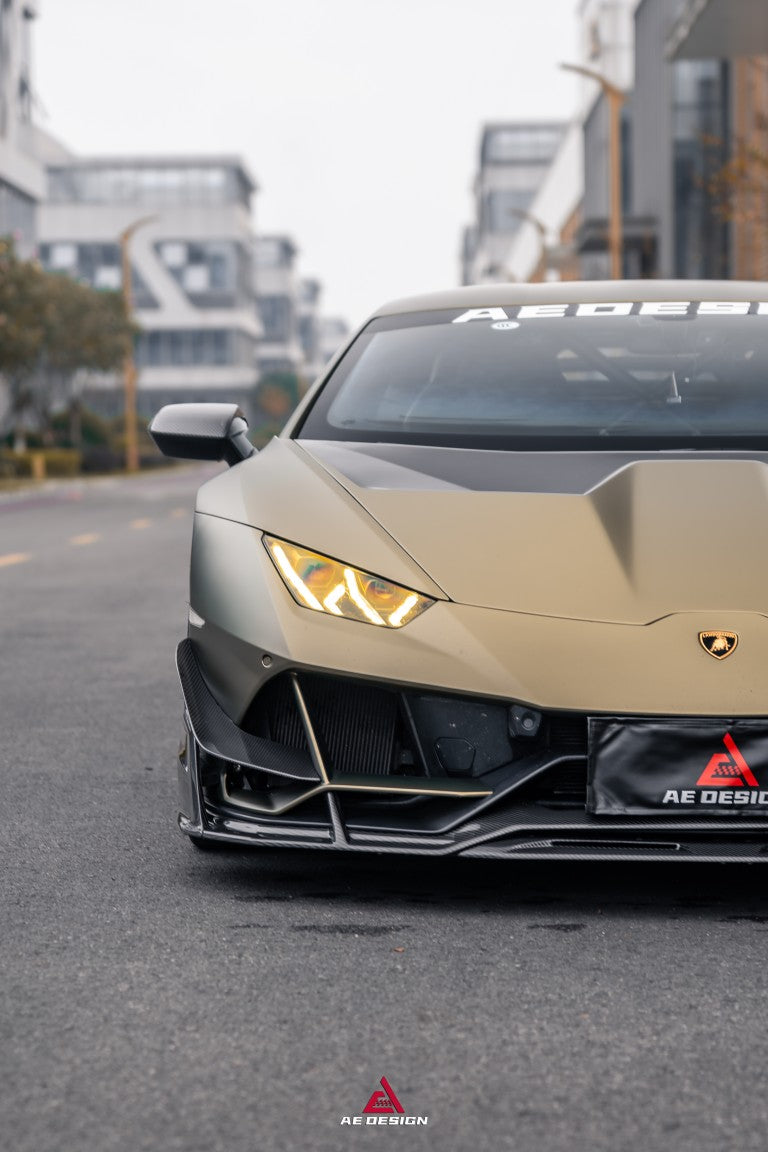 Lamborghini Huracan EVO AWD 2020 2021 2022 2023 with Aftermarket Parts - Front Canards Dry Pre-preg Carbon Fiber from ArmorExtend
