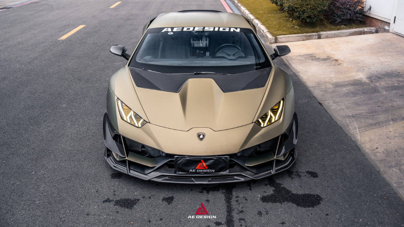 Lamborghini Huracan EVO AWD 2020 2021 2022 2023 with Aftermarket Parts - Front Lip Dry Pre-preg Carbon Fiber from ArmorExtend