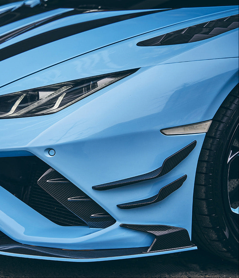 Lamborghini Huracan EVO RWD 2020 2021 2022 2023 2024 with Aftermarket Parts - Front Canards Dry Pre-preg Carbon Fiber from Ventus Veloce