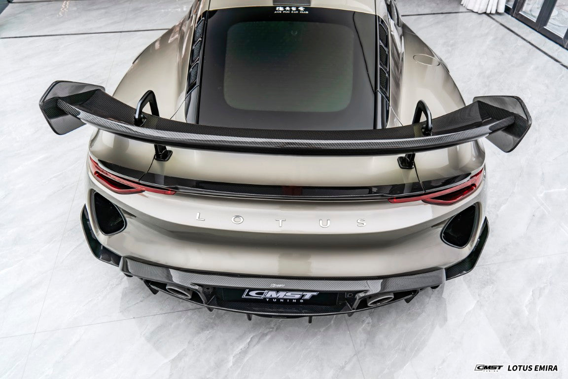Emira Rear Spoiler Lotus Emira 3.6 V6 2.0 Aftermarket Parts - CMST Tuning Rear Spoiler Dry ...