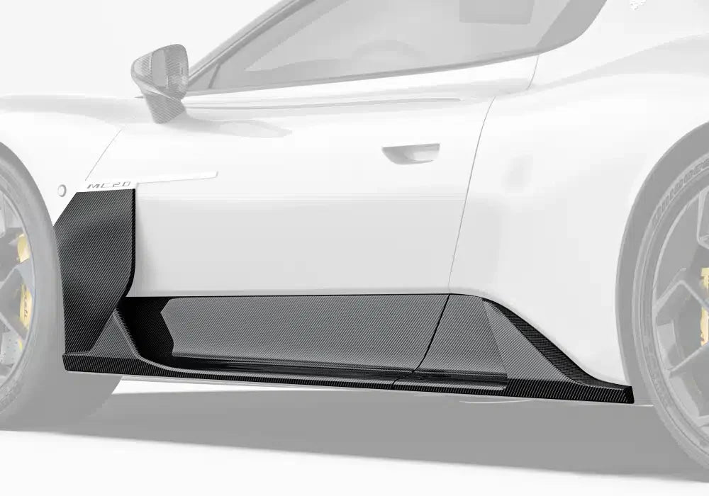 Maserati MC20 2022-ON with Aftermarket Parts - OEM Replacement Style Side Skirts Dry Pre-preg Carbon Fiber from Aero Republic