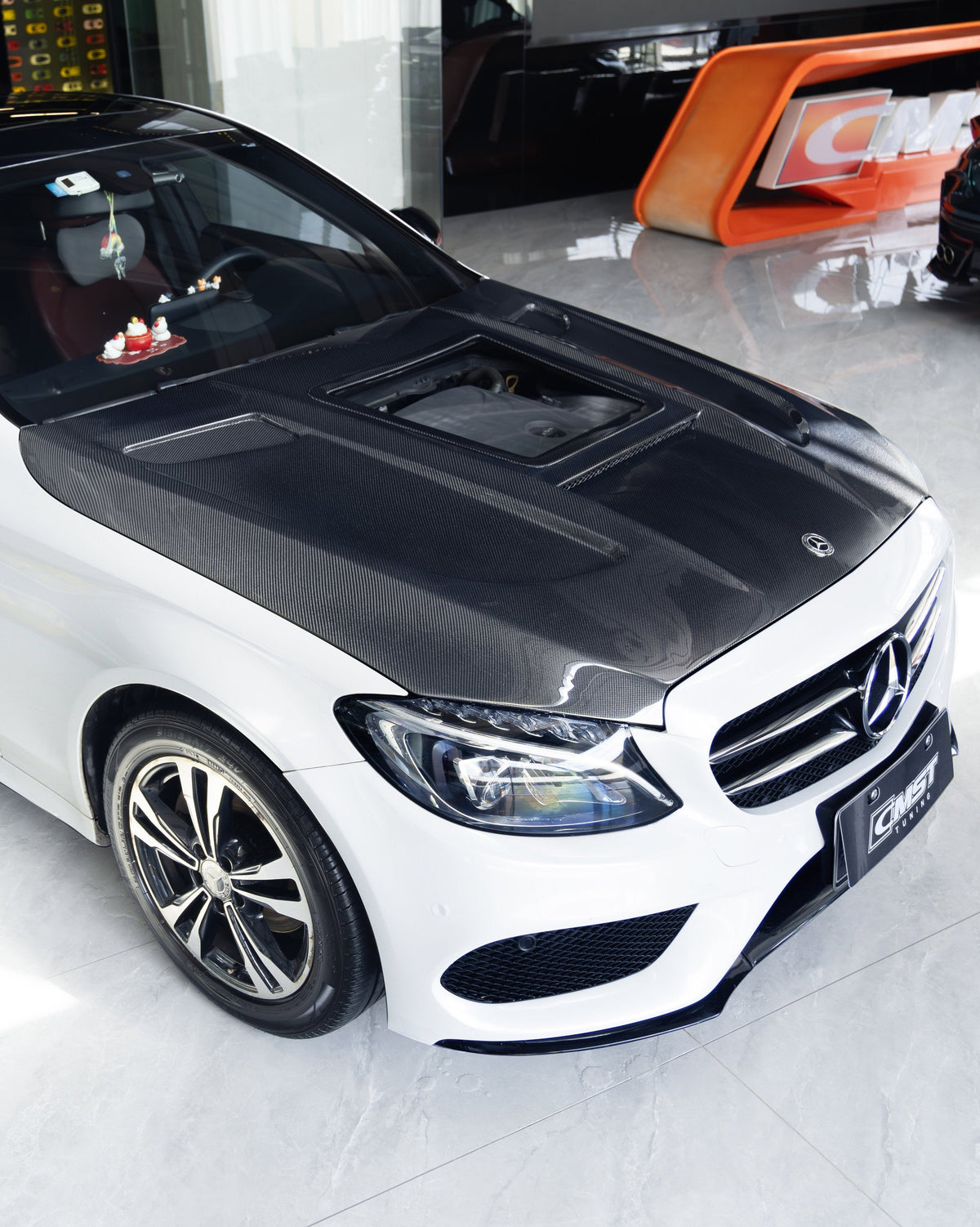 Mercedes Benz C-Class C43 C400 C300 W205 2015-2021 & C-Class C43 C300 W205 2016-2022 with CMST Tuning's Aftermarket Parts - Carbon Fiber and FRP Hood Bonnet V4 Style