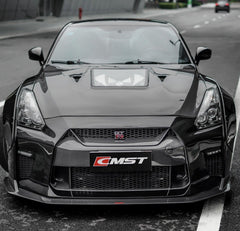 Nissan GTR Nismo Black Edition Track Eidtion Premium Base 2008-2016 (for installation on 2017-2024 vehicles, 2008-2016 hood is recommended) with Aftermarket Parts - Stage 1 Style Front Bumper & Lip (Undertray & DRL included) Carbon Fiber / FRP from CMST Tuning