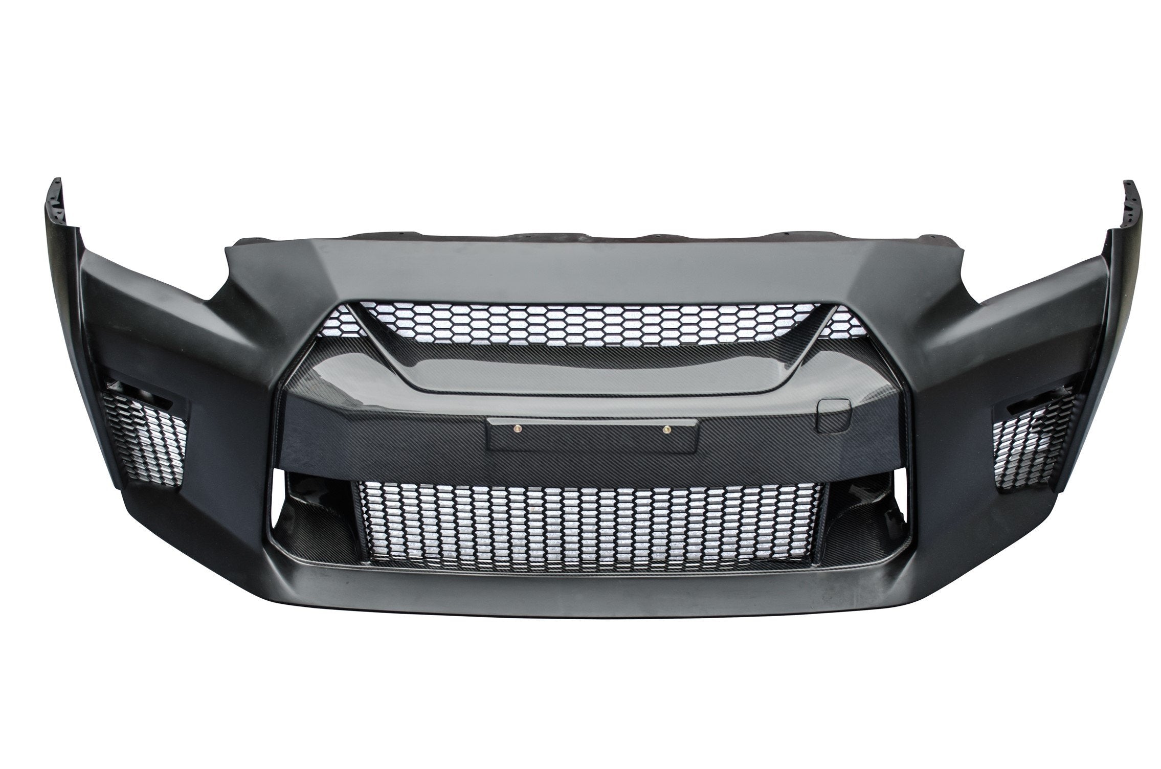 Nissan GTR Nismo Black Edition Track Eidtion Premium Base 2008-2016 (for installation on 2017-2024 vehicles, 2008-2016 hood is recommended) with Aftermarket Parts - Stage 1 Style Front Bumper & Lip (Undertray & DRL included) Carbon Fiber / FRP from CMST Tuning