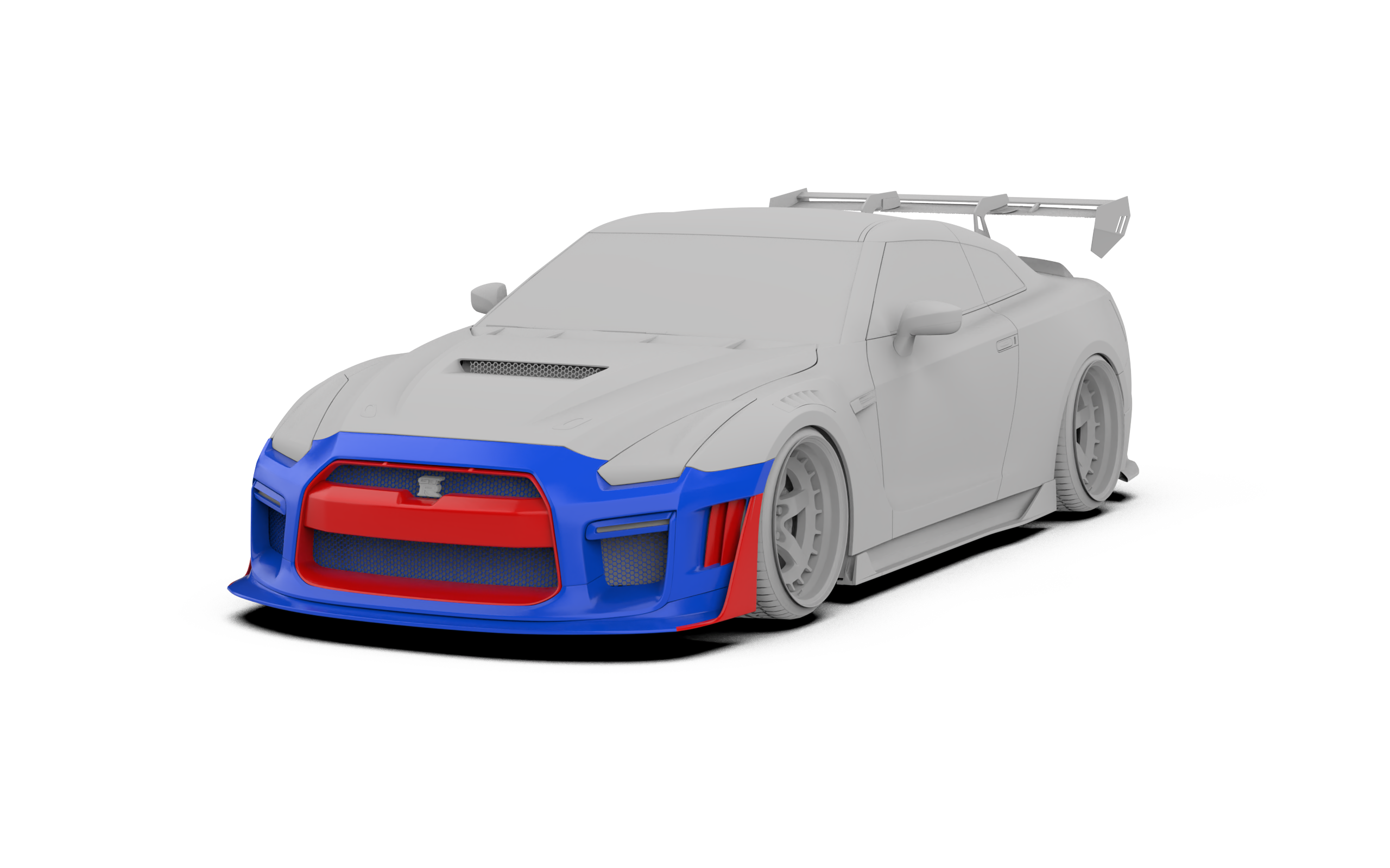 Nissan GTR Nismo Black Edition Track Edition Premium Base CBA DBA 2008 2009 2010 2011 2012 2013 2014 2015 2016 (for installation on 2017 2018 2019 2020 2021 2022 2023 2024 vehicles, 2008 2009 2010 2011 2012 2013 2014 2015 2016 hood is recommended) with Aftermarket Parts - "Godzilla" Narrow Body Front Bumper & Front Lip Carbon Fiber / FRP from Robot Craftsman
