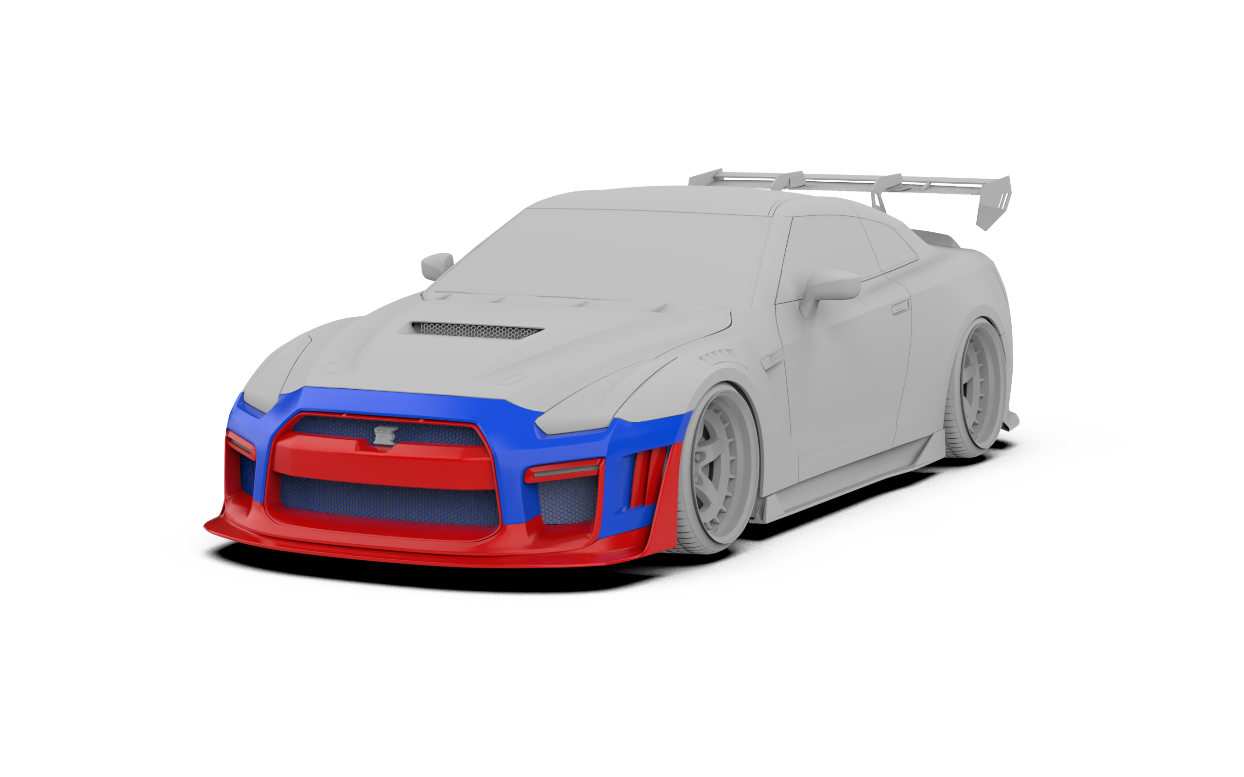 Nissan GTR Nismo Black Edition Track Edition Premium Base CBA DBA 2008 2009 2010 2011 2012 2013 2014 2015 2016 (for installation on 2017 2018 2019 2020 2021 2022 2023 2024 vehicles, 2008 2009 2010 2011 2012 2013 2014 2015 2016 hood is recommended) with Aftermarket Parts - "Godzilla" Narrow Body Front Bumper & Front Lip Carbon Fiber / FRP from Robot Craftsman