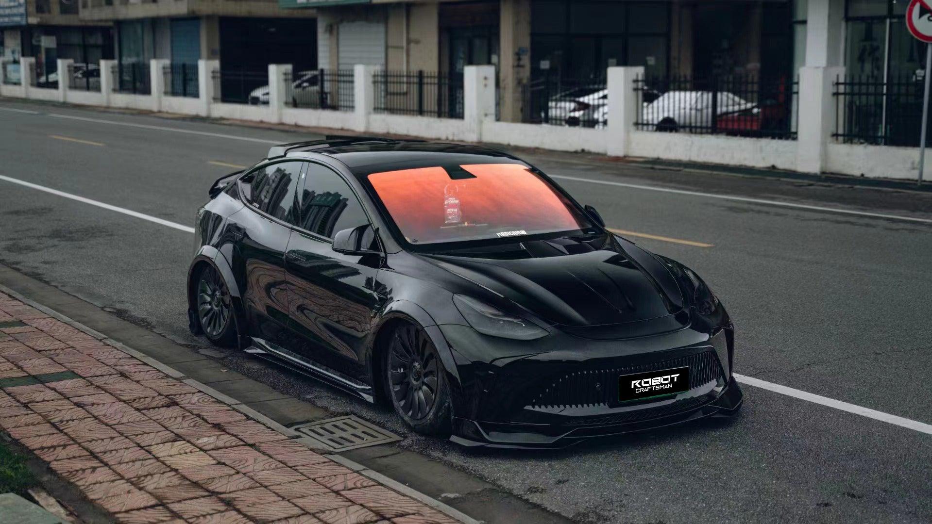 Tesla Model Y Performance AWD Long Range RWD Standard 2020 2021 2023 2024 with Aftermarket Parts - "CRYPTON" Hood Carbon Fiber / FRP from Robot Craftsman