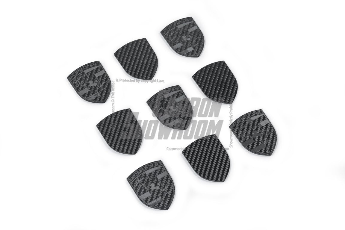 Porsche Style Crest Emblem Badge - Blacked Out Carbon Fiber