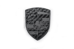 Porsche Style Crest Emblem Badge - Blacked Out Carbon Fiber