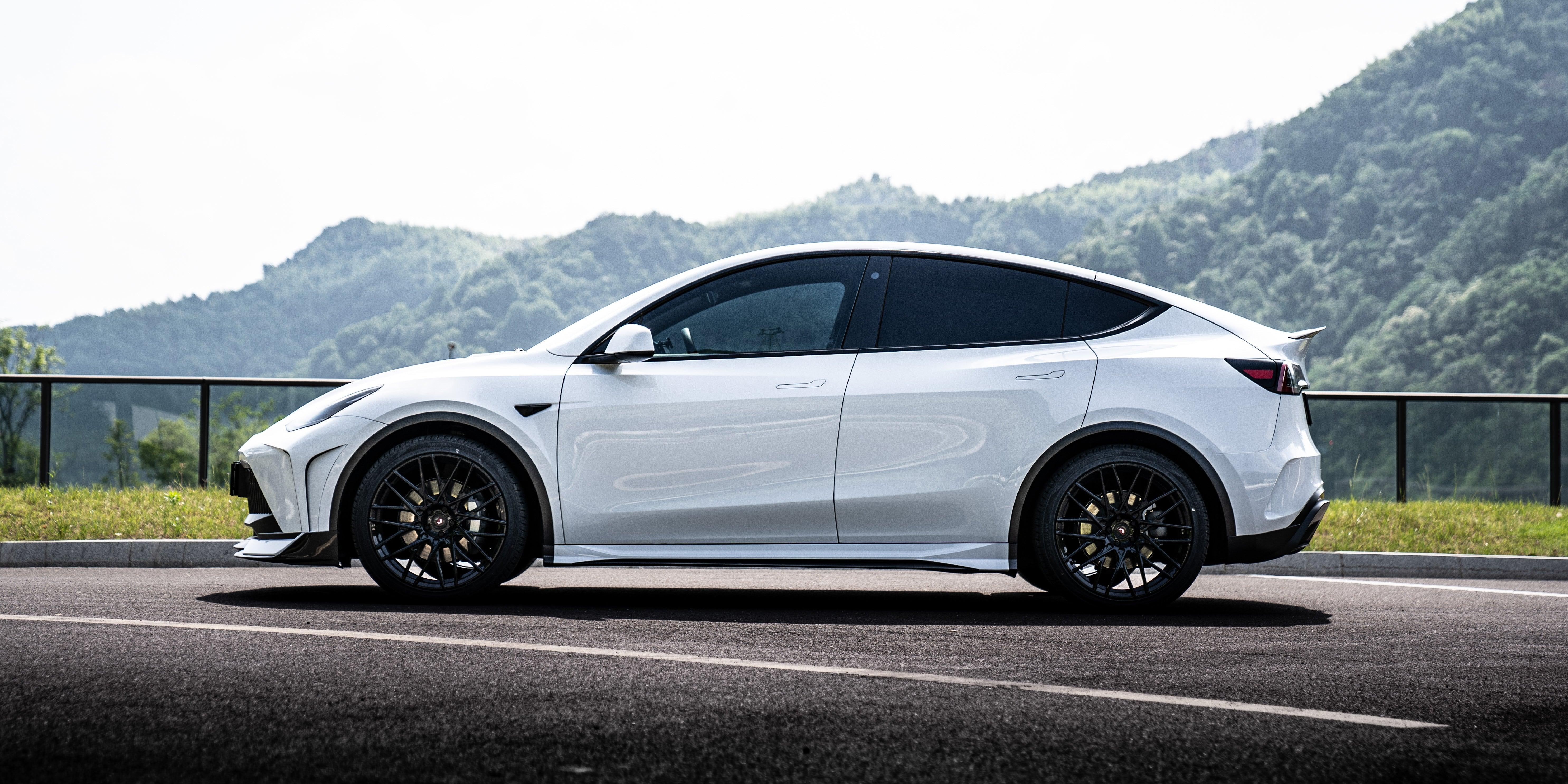 Tesla Model Y Performance AWD Long Range RWD Standard 2020 2021 2022 2023 2024 with Aftermarket Parts - "STARSHIP" Side Skirts PP from Robot Craftsman