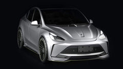 Tesla Model Y Performance AWD Long Range RWD Standard 2020 2021 2023 2024 with Aftermarket Parts - "STARSHIP" Stage 1 Corner Lip (2 pcs) & Stage 2 Corner Lip (4 pcs) & Front Bumper Carbon Fiber from Robot Craftsman