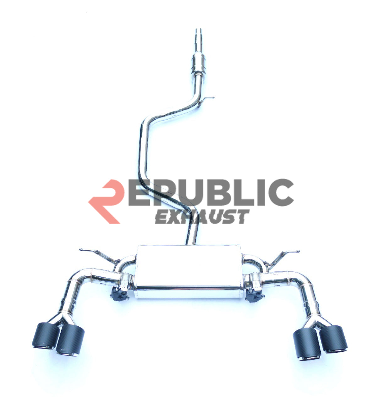 Audi A3 8V/8.5V 2014 2015 2016 2017 2018 2019 2020 (2.0T) with Aftermarket Parts - Catback Exhaust Quad Exit Tips Titanium / Stainless Steel from Republic Exhaust