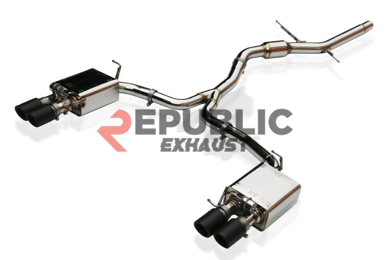 Audi A4 B8 FWD/Quattro 2009 2010 2011 2012 2013 2014 2015 2016 (2.0T) with Aftermarket Parts - Catback Exhaust Quad Exit Tips Titanium / Stainless Steel from Republic Exhaust