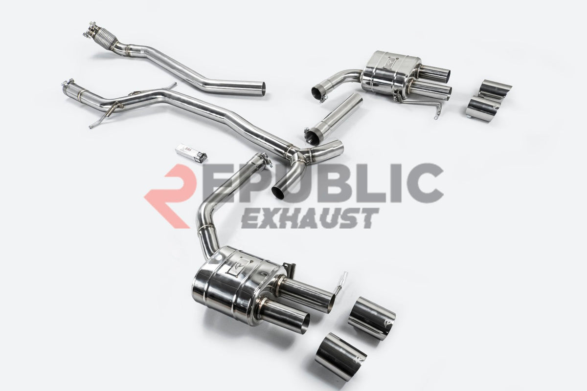 Audi A4 B8 Quattro 2009 2010 2011 2012 2013 2014 2015 2016 (2.0T) with Aftermarket Parts - Catback Exhaust Quad Exit Tips Titanium / Stainless Steel from Republic Exhaust