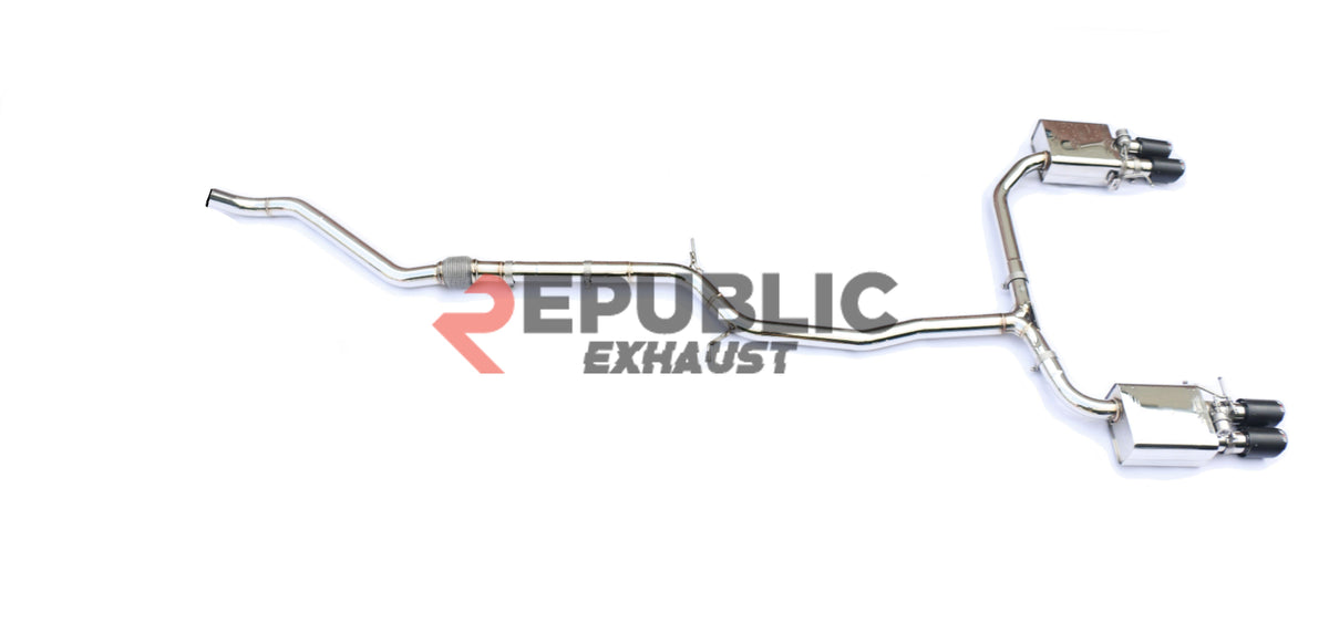 Audi A5 B8 Quattro 2008 2009 2010 2011 2012 2013 2014 2015 2016 (2.0T) with Aftermarket Parts - Catback Exhaust Quad Exit Tips Titanium / Stainless Steel from Republic Exhaust