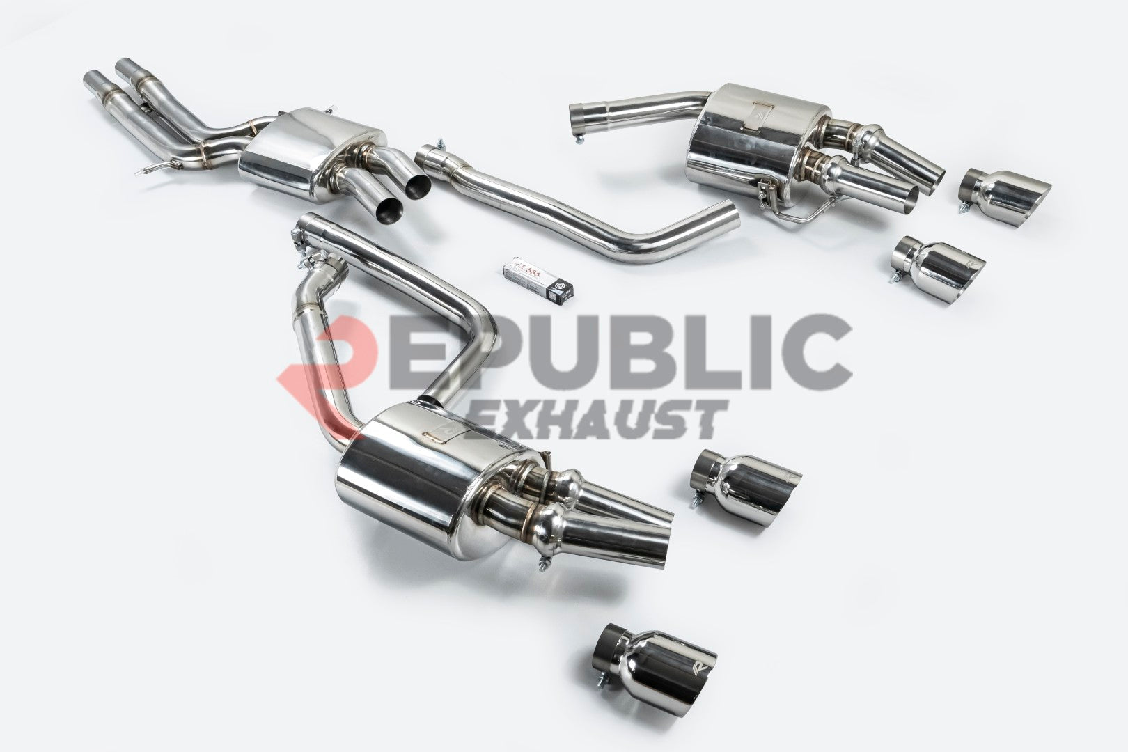 Audi A6 C7 C7.5 2013 2014 2015 2016 2017 2018 (3.0T) with Aftermarket Parts - Catback Exhaust Quad Exit Tips Titanium / Stainless Steel from Republic Exhaust
