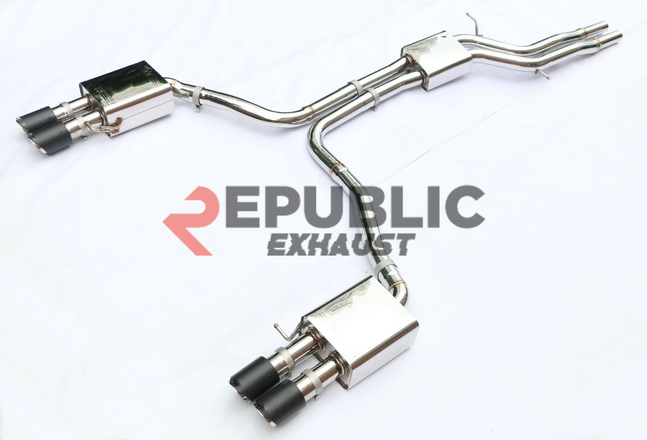Audi A6 C7 C7.5 2013 2014 2015 2016 2017 2018 (3.0T) with Aftermarket Parts - Catback Exhaust Quad Exit Tips Titanium / Stainless Steel from Republic Exhaust