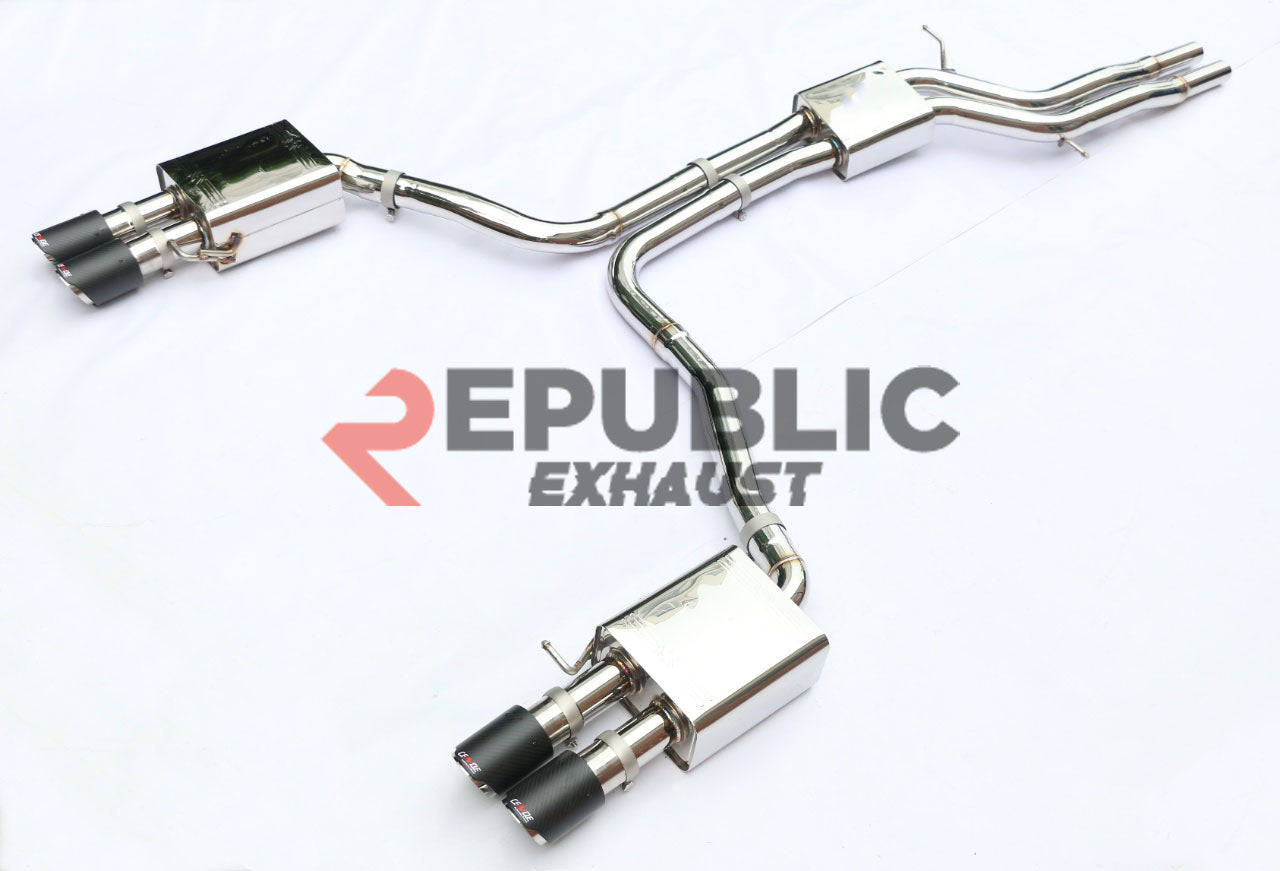 Audi A6 C7 C7.5 2013 2014 2015 2016 2017 2018 (3.0T) with Aftermarket Parts - Catback Exhaust Quad Exit Tips Titanium / Stainless Steel from Republic Exhaust
