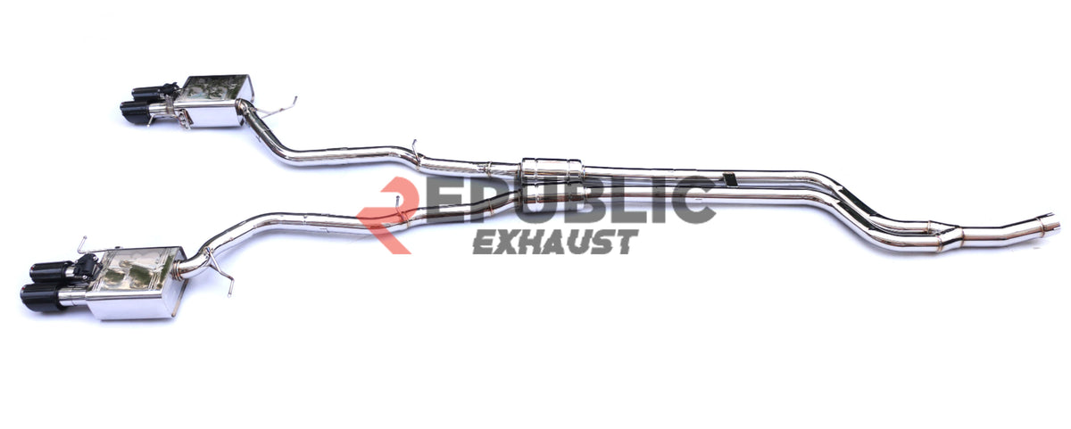 BMW 5 Series 520i F10 2011 2012 2013 2014 2015 2016 (2.0T) with Aftermarket Parts - Catback Exhaust Quad Exit Tips Titanium / Stainless Steel from Republic Exhaust