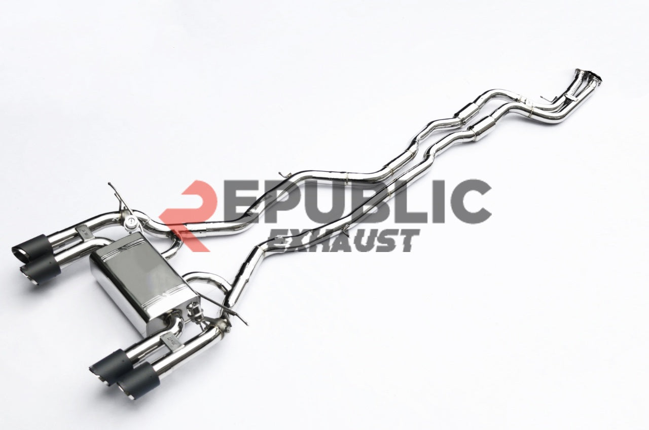 BMW M4 F82 2014 2015 2016 2017 2018 2019 2020 with Aftermarket Parts - Catback Exhaust Quad Exit Tips Titanium / Stainless Steel from Republic Exhaust