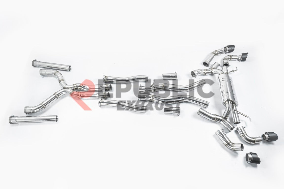 BMW M8 F91 F92 F93 2019-ON (4.4T) with Aftermarket Parts - Catback Exhaust Quad Exit Tips Titanium / Stainless Steel from Republic Exhaust