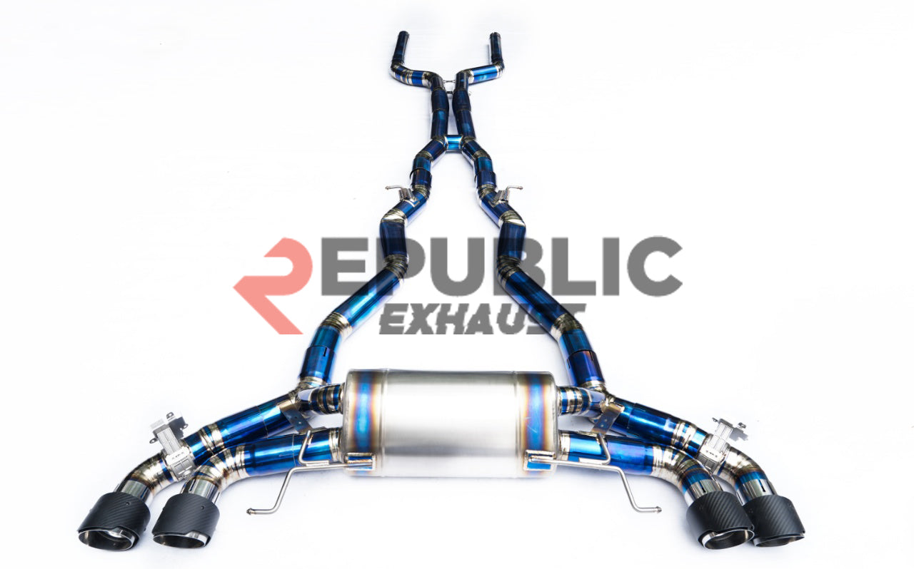 BMW M8 F91 F92 F93 2019-ON (4.4T) with Aftermarket Parts - Catback Exhaust Quad Exit Tips Titanium / Stainless Steel from Republic Exhaust
