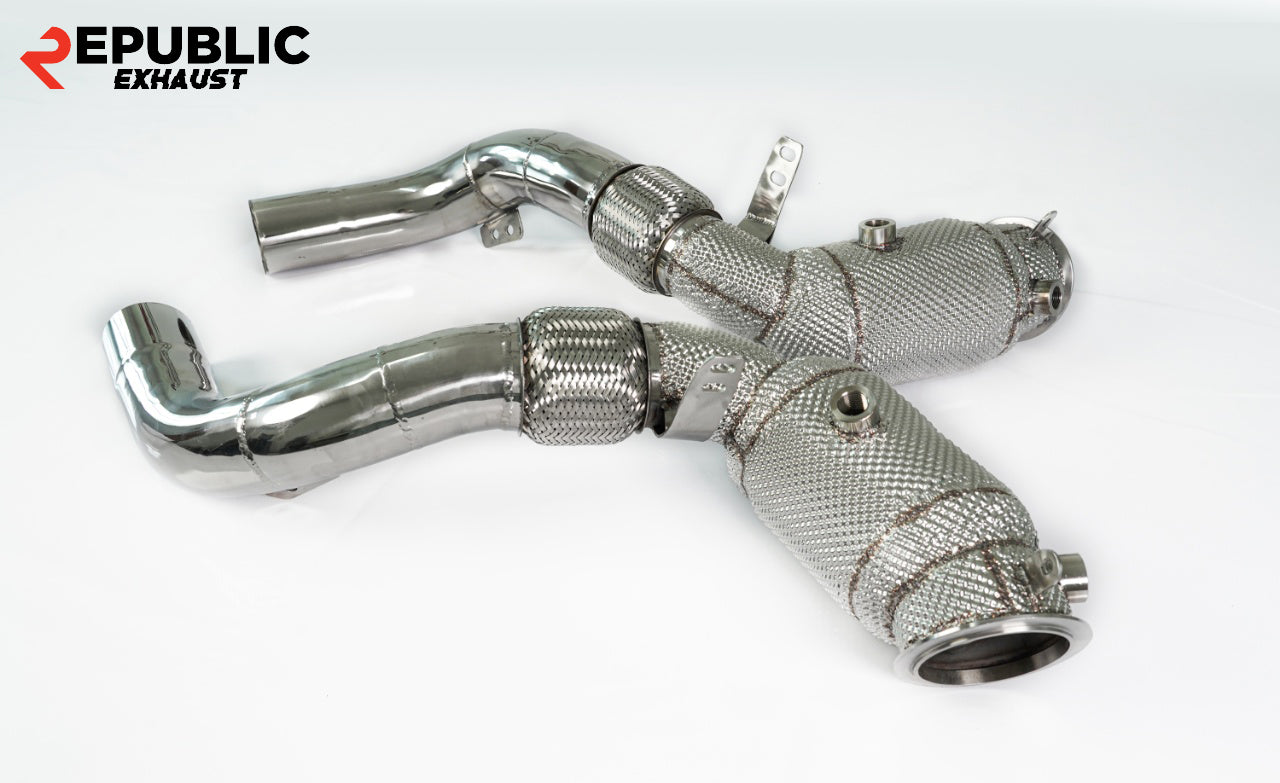 BMW X5M X5MC F85 & X6M X6MC F86 2015 2016 2017 2018 2019 (4.4T) with Aftermarket Parts - 100 & 200 & 300 CELL & Test Pipe/No Cat Downpipe Stainless Steel from Republic Exhaust