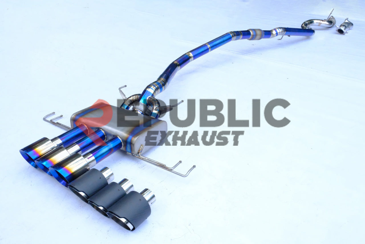 Honda Civic Type-R FK8 2017 2018 2019 2020 2021 (2.0T) with Aftermarket Parts - Catback Exhaust Tripe Center Exit Titanium / Stainless Steel from Republic Exhaust