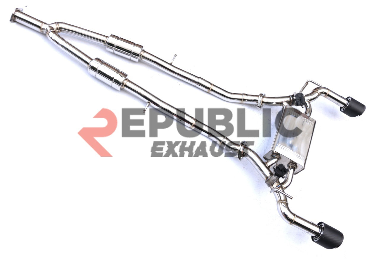 Infiniti Q60 Premium Luxe Sport Pure 2017 2018 2019 2020 2021 2022 (2.0T) with Aftermarket Parts - Catback Exhaust Dual Exit Tips Titanium / Stainless Steel from Republic Exhaust