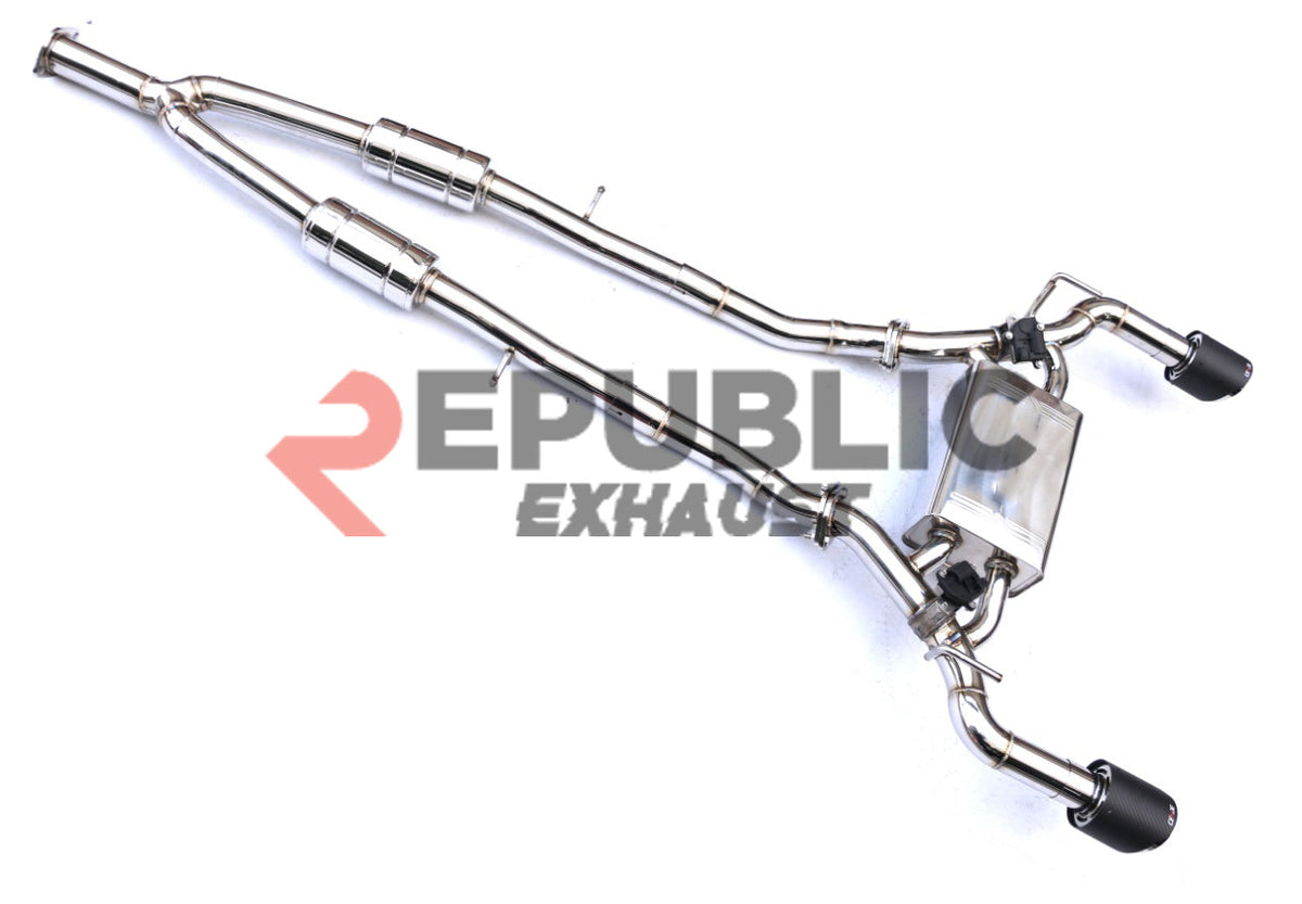 Infiniti Q60 Premium Luxe Sport Pure 2017 2018 2019 2020 2021 2022 (2.0T) with Aftermarket Parts - Catback Exhaust Dual Exit Tips with Valve Titanium / Stainless Steel from Republic Exhaust