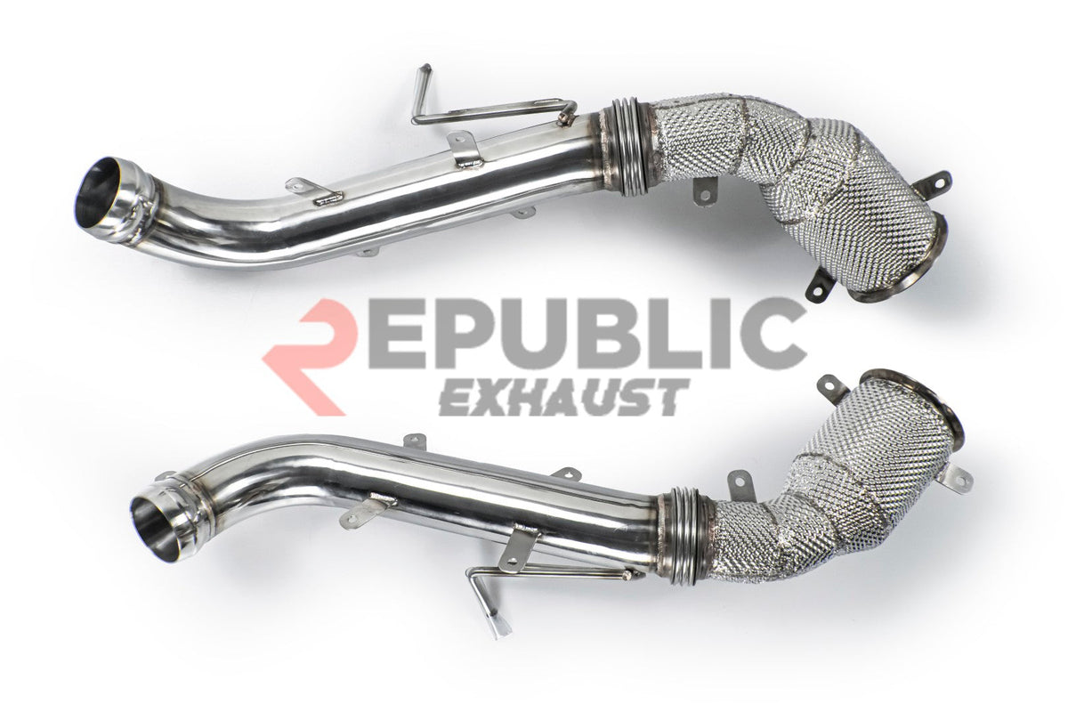 McLaren 650S 2012 2013 2014 2015 2016 (3.8T) with Aftermarket Parts - 100 & 200 & 300 CELL & Test Pipe/No Cat Downpipe Stainless Steel from Republic Exhaust