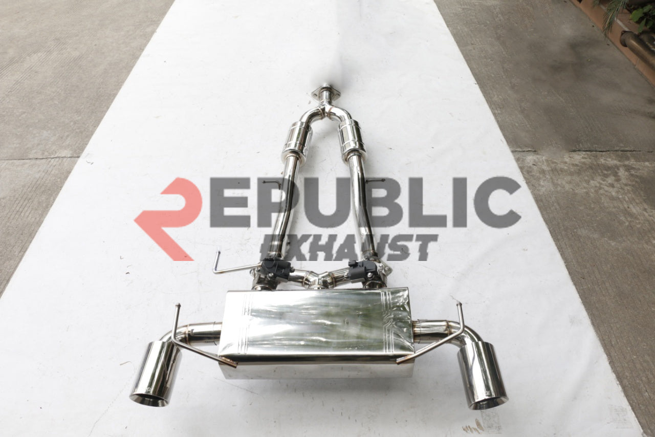 Nissan 370Z Nismo Sport Touring Base Fairlady Z Z34 2009 2010 2011 2012 2013 2014 2015 2016 2017 2018 2019 2020 with Aftermarket Parts - Catback Exhaust Dual Exit Tips with Valve Titanium / Stainless Steel from Republic Exhaust