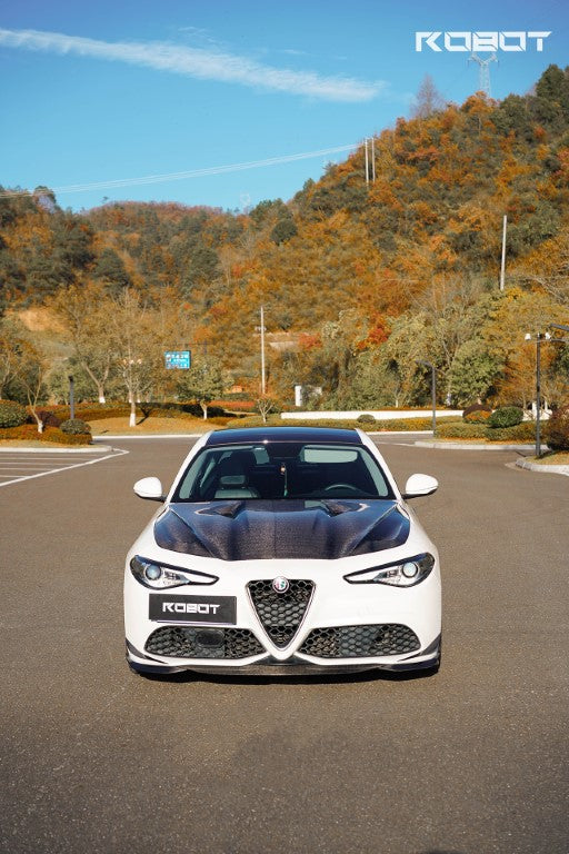 Alfa Romeo Giulia Sport Veloce Ti Sprint RWD AWD 2017 2018 2019 2020 2021 2022 2023 2024 (not suitable for Base and Lusso front bumpers) with Aftermarket Parts - "HIDROGAI" Front Lip Splitter Carbon Fiber / FRP from Robot Craftsman