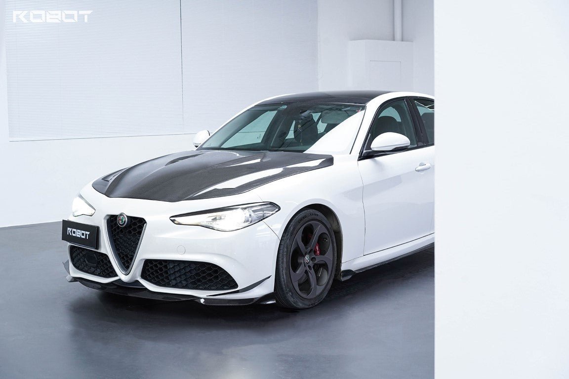 Alfa Romeo Giulia Sport Veloce Ti Sprint RWD AWD 2017 2018 2019 2020 2021 2022 2023 2024 (not suitable for Base and Lusso front bumpers) with Aftermarket Parts - "HIDROGAI" Front Lip Splitter Carbon Fiber / FRP from Robot Craftsman