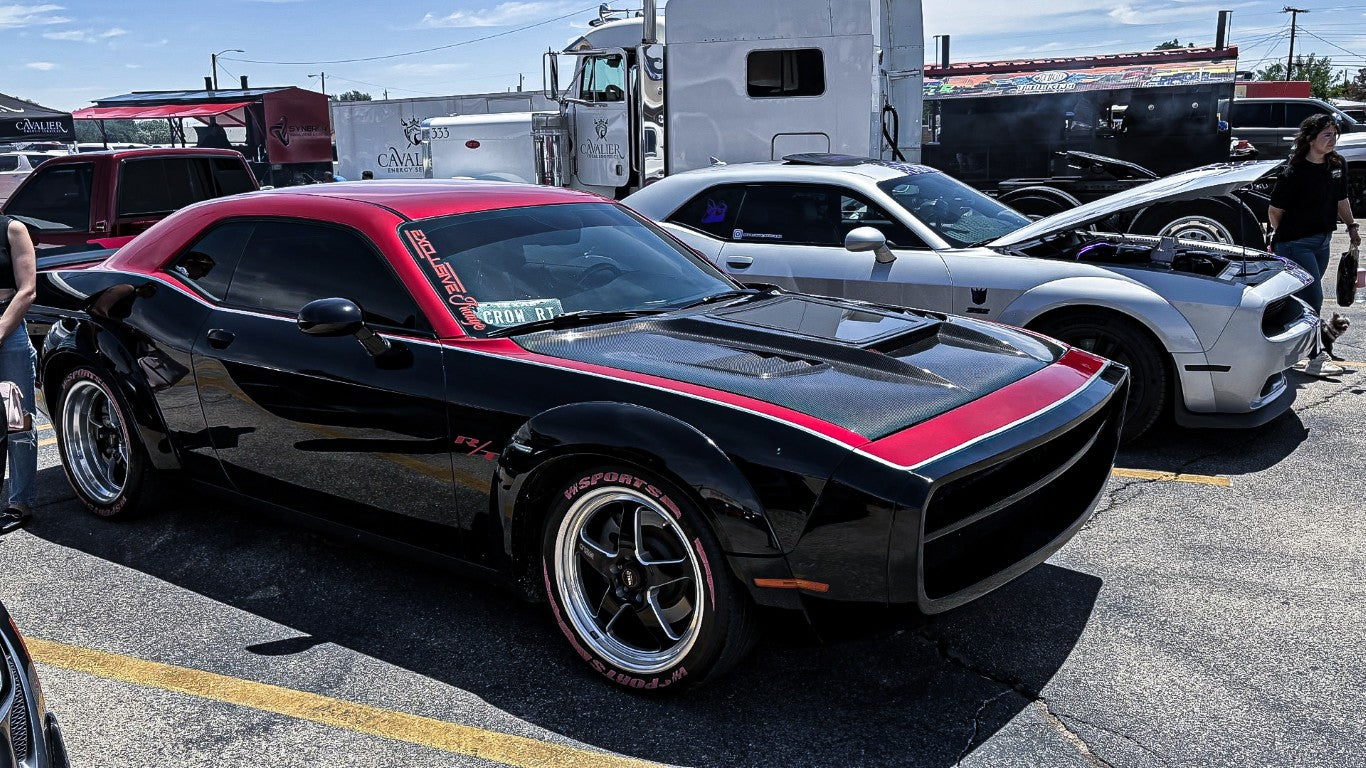 Dodge Challenger Demon Redeye Hellcat T/A Scat Pack 392 SRT R/T SXT SE 2008 2009 2010 2011 2012 2013 2014 2015 2016 2017 2018 2019 2020 2021 2022 2023 with Aftermarket Parts - "CHOPPER" Front Bumper Carbon Fiber / FRP from Robot Craftsman