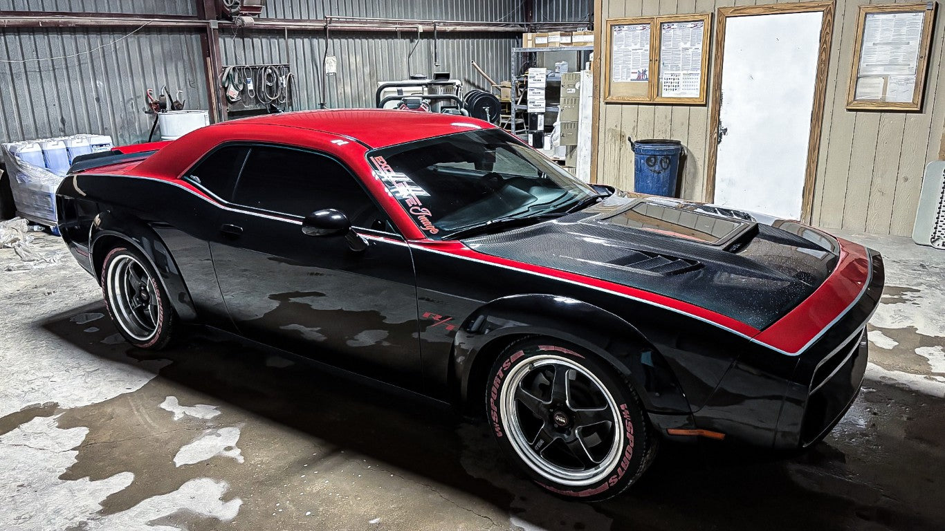 Dodge Challenger Demon Redeye Hellcat T/A Scat Pack 392 SRT R/T SXT SE 2008 2009 2010 2011 2012 2013 2014 2015 2016 2017 2018 2019 2020 2021 2022 2023 with Aftermarket Parts - "CHOPPER" Front Bumper Carbon Fiber / FRP from Robot Craftsman
