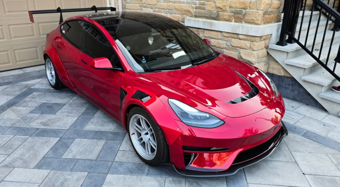Tesla Model 3 Performance Long Range Standard Base 2017 2018 2019 2020 2021 2022 2023 with Aftermarket Parts - Crypton Front Bumper & Lip Carbon Fiber / FRP from Robot Craftsman