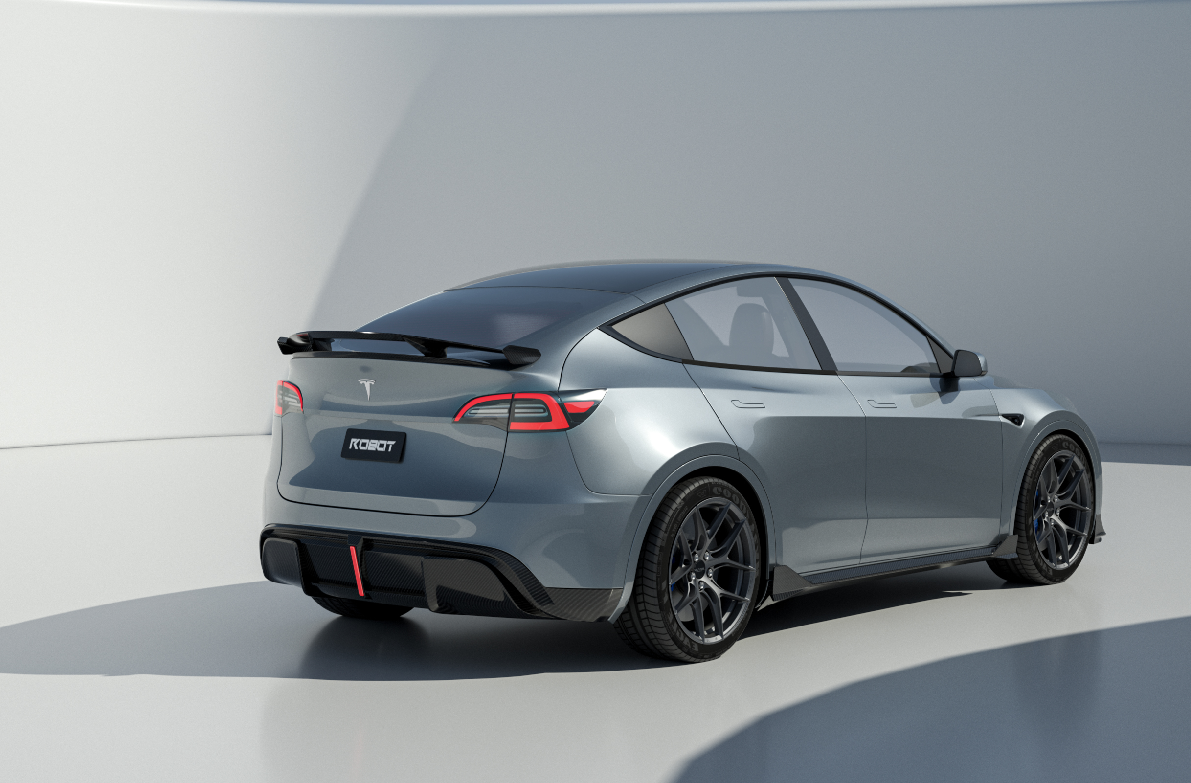 Tesla Model Y Performance AWD Long Range RWD Standard 2020 2021 2023 2024 with Aftermarket Parts - "STARSHIP" Rear Spoiler Wing Carbon Fiber / FRP from Robot Craftsman