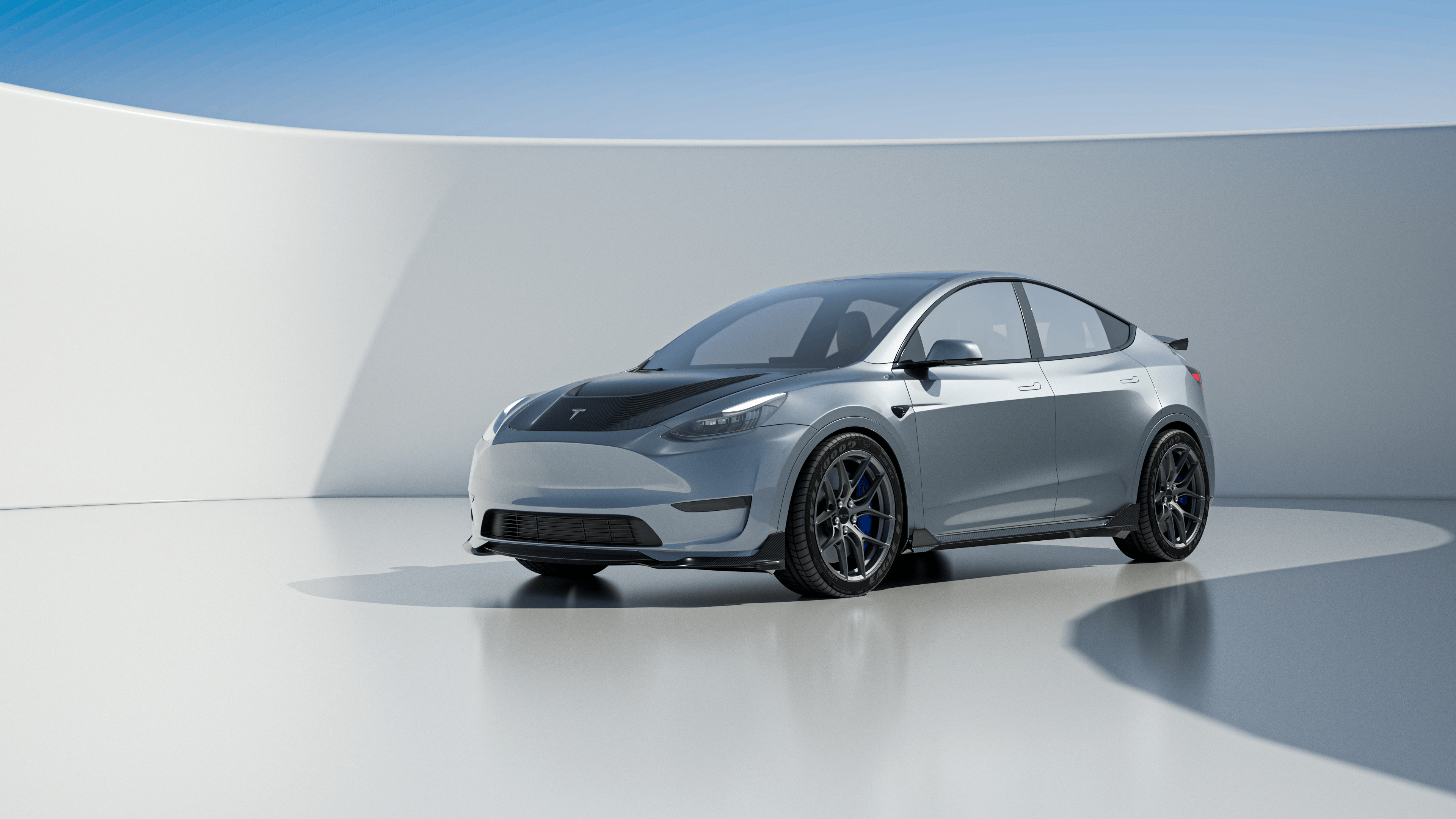 Tesla Model Y Performance AWD Long Range RWD Standard 2020 2021 2023 2024 with Aftermarket Parts - "CRYPTON" Hood Carbon Fiber / FRP from Robot Craftsman