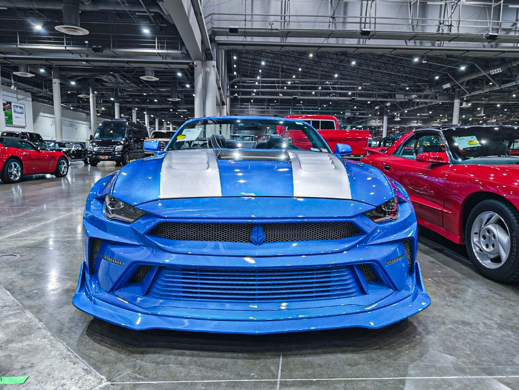 Ford Mustang Ecoboost V6 GT 2015 2016 2017 & Mustang Ecoboost V6 GT S550.1 2015 2016 2017 & Mustang Ecoboost V6 GT March1 Bullitt S550.2 2018 2019 2020 2021 2022 2023 with Aftermarket Parts - DUSK Front Bumper & Lip (Badge included) & Replacement Front Lip Only Carbon Fiber / FRP from Robot Craftsman