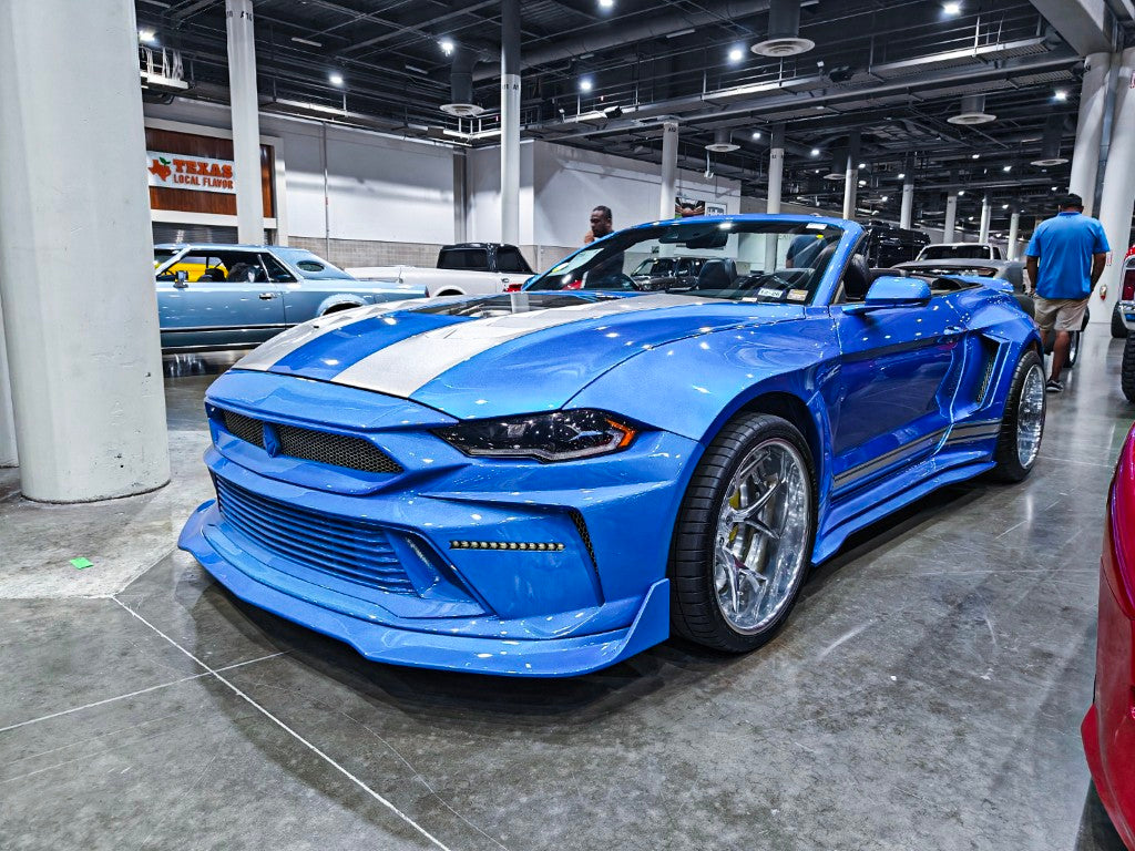 Ford Mustang Ecoboost V6 GT 2015 2016 2017 & Mustang Ecoboost V6 GT S550.1 2015 2016 2017 & Mustang Ecoboost V6 GT March1 Bullitt S550.2 2018 2019 2020 2021 2022 2023 with Aftermarket Parts - DUSK Front Bumper & Lip (Badge included) & Replacement Front Lip Only Carbon Fiber / FRP from Robot Craftsman